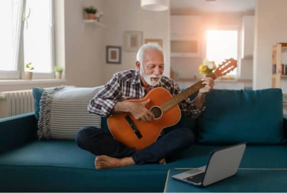 Male Senior Playing Guitar Infographic on Types of Civic Engagement